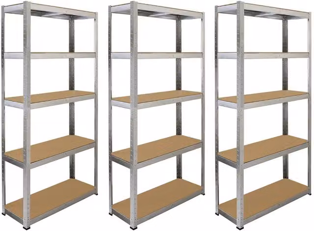 Monstershop 6 Pack GALWIX Galvanised Industrial Racking in Silver, W/D/H: 90 x 30 x 180 cm