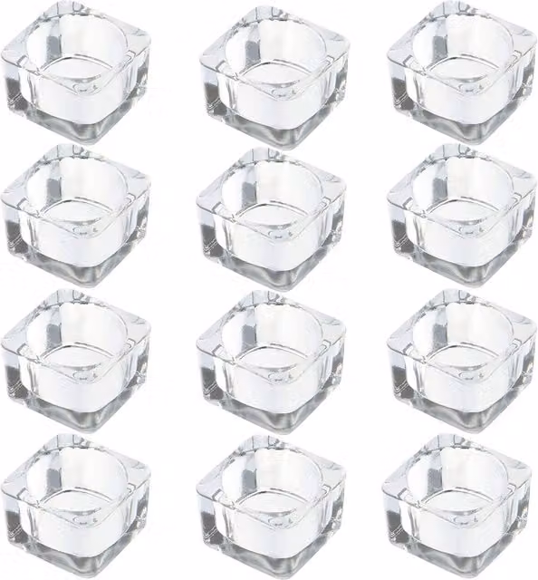 Maison & White Set of 12 Square Glass Tea Light Candle Holders in Transparent