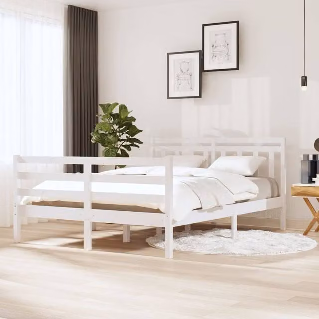 Berkfield Home White Solid Pine Wood Bed Frame W/D/H: 140 x 190 cm