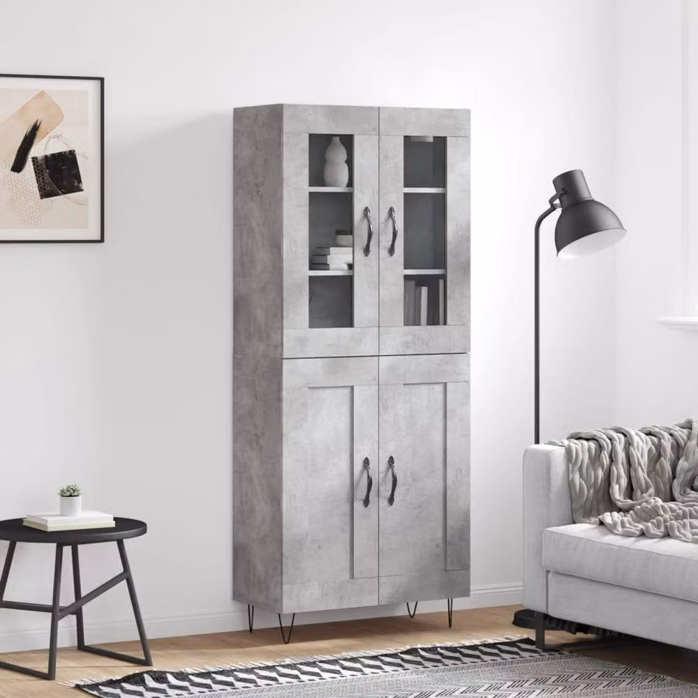 Berkfield Home Industrial Highboard in Concrete Grey with Glass Doors, W/D/H: 69.5 x 34 x 180 cm – 2