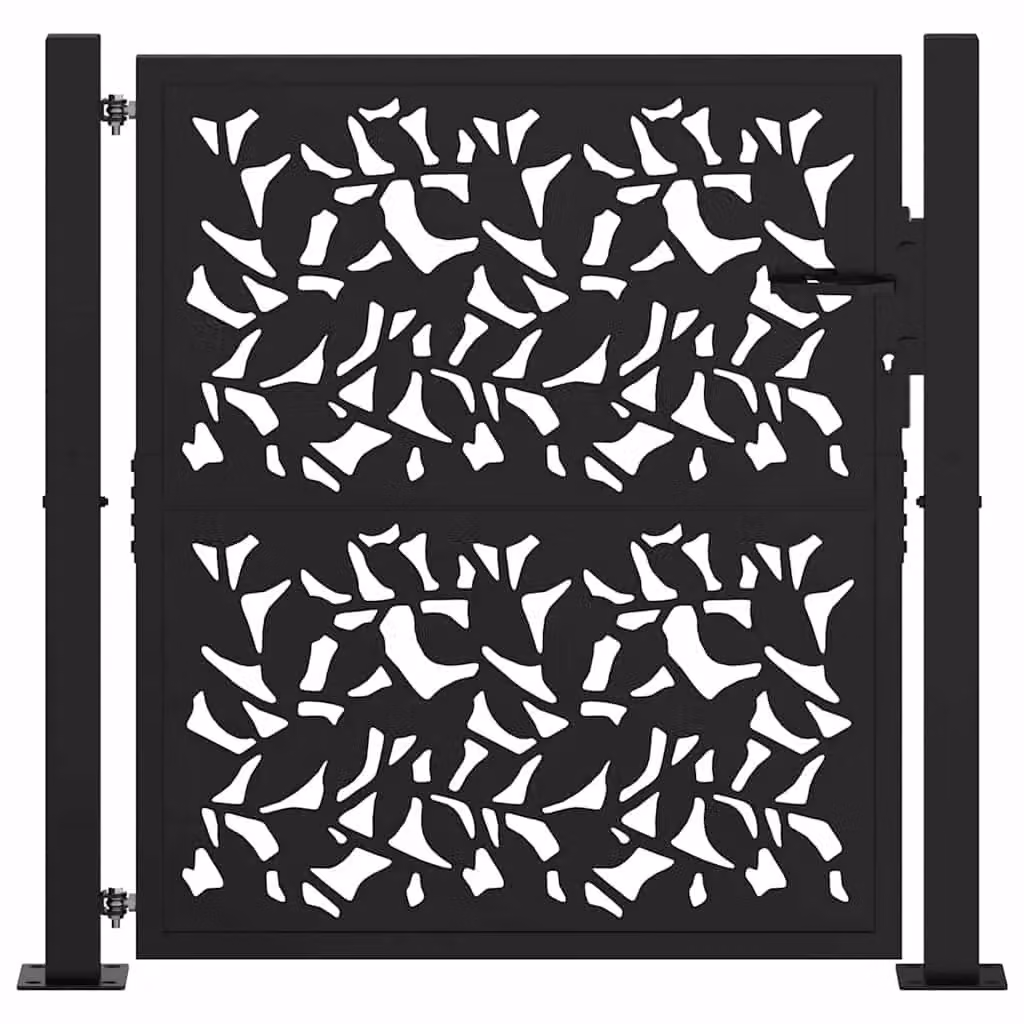 Berkfield Black Steel Garden Gate with Leaf Design W: 105 cm, H: 106 cm – 3