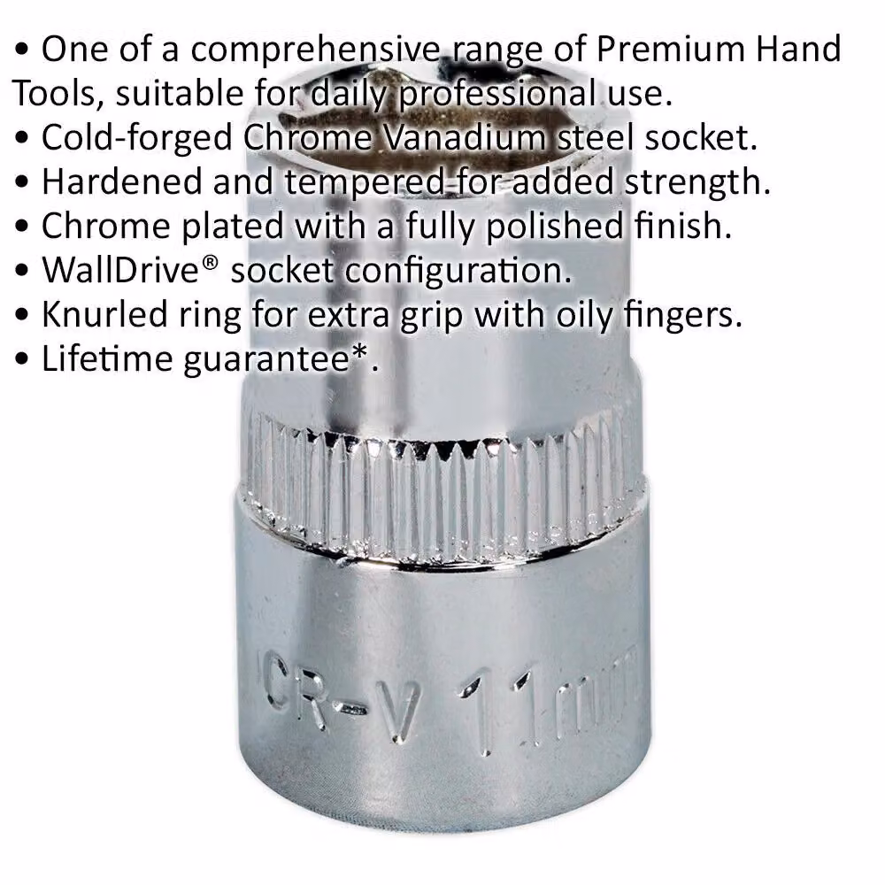 Loops 11mm Forged Steel 3/8 inch Square Drive Socket in Silver Chrome Vanadium – 2