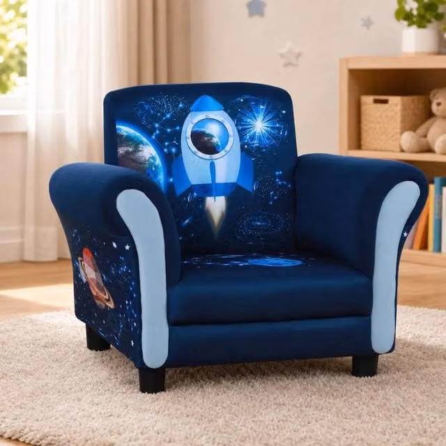 STILVORA Children's Armchair in Blue Polyester Fabric with Solid Wood Frame – 1