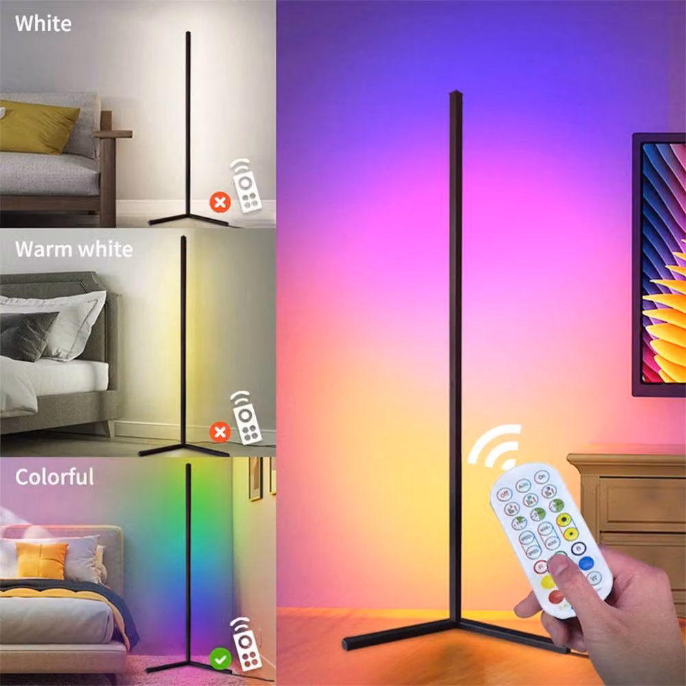 FLAVORA RGB Slim Corner Floor Lamp in Black with Remote Control and Bluetooth – 4