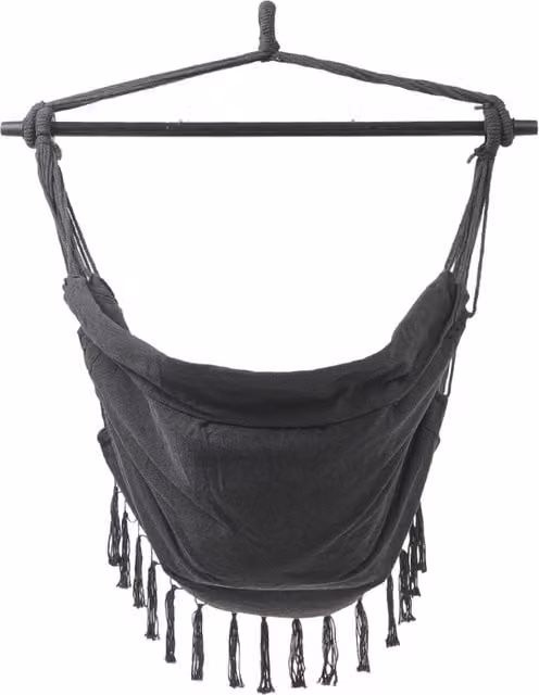 Garden Sanctuary Grey Boho Tasselled Hanging Chair with Metal Frame and Canvas Seat