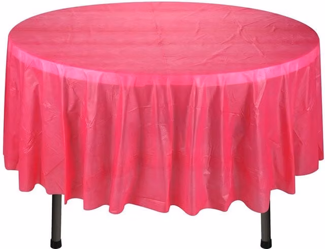 Neel Blue Round PVC Tablecloth, Disposable Plastic Table Cover in Dark Pink, Diameter: 213 cm