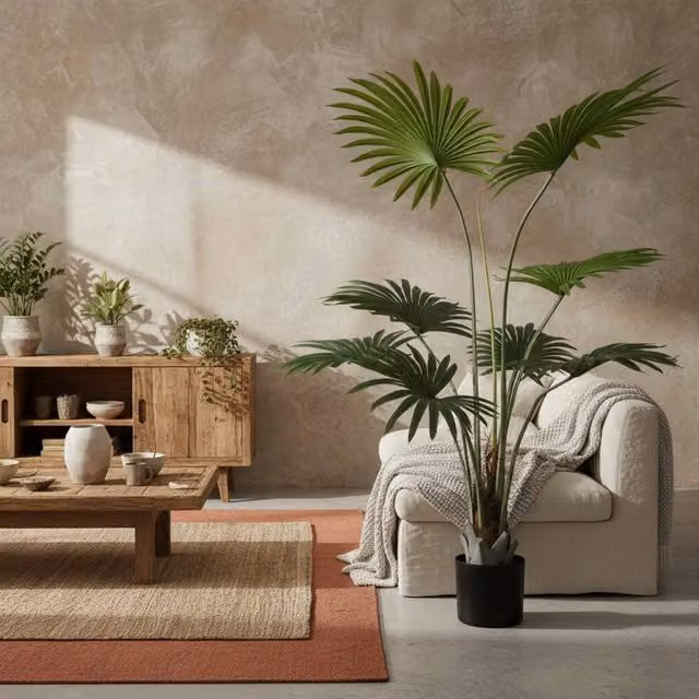 Wyld Haus Raravere 145cm Artificial Palm Tree with Natural Trunk Detail in Green