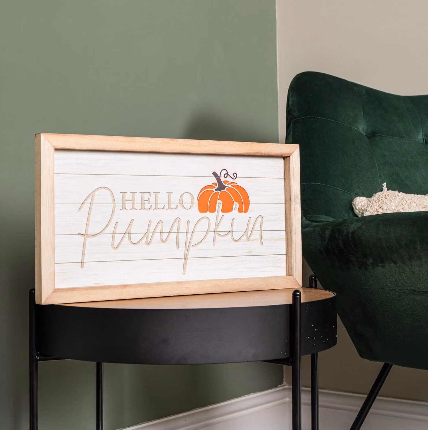 Samuel Alexander Hello Pumpkin Wooden Autumnal Decorative Hanging Wall Art, Orange, Height: 46 cm – 4