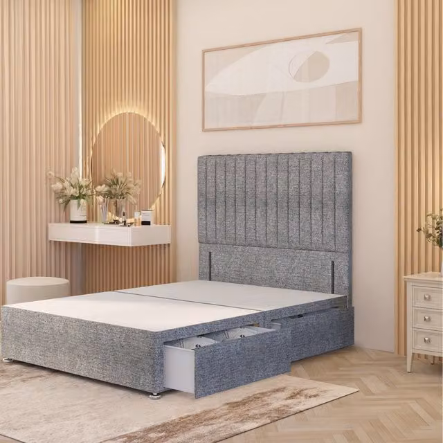 Somnior Beds Ltd Verona Small Double Divan Bed Base with 54 inch Floor Standing Headboard in Grey Tweed Fabric, W/D/H: 120 x 200 cm