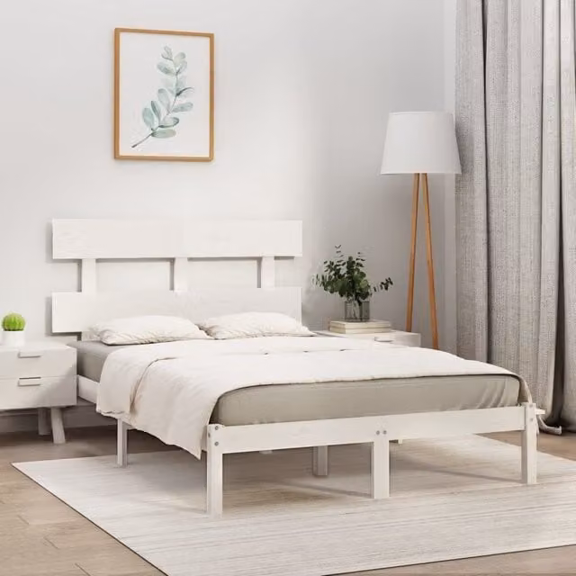 Berkfield Home White Solid Pine Wood Bed Frame W/D/H: 200 x 200 cm
