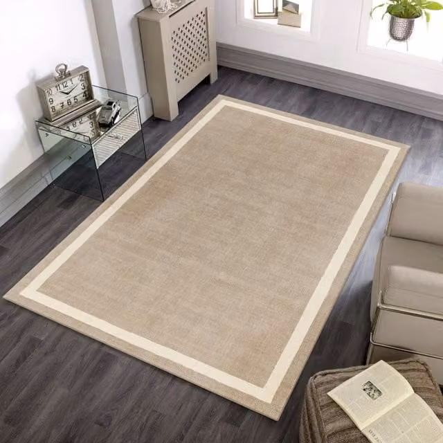 The Rug Shop UK Beige Handmade Plain Wool Area Rug, W: 160 cm, D: 230 cm