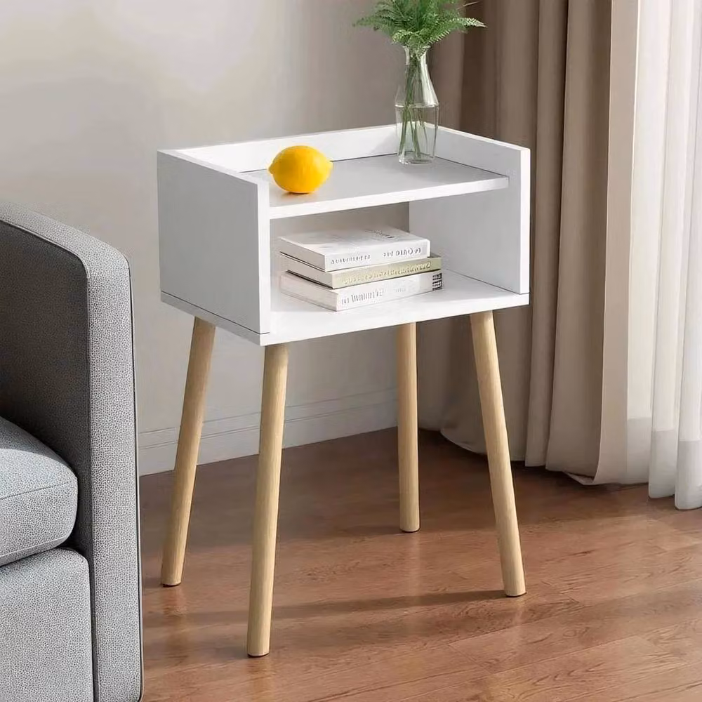 NESTLUNE Modern White and Brown Wooden Bedside Table for your Bedroom – 3