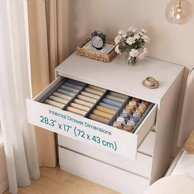 The Bazaarist Set of 4 Foldable Drawer Organisers with Dividers, Grey – 1