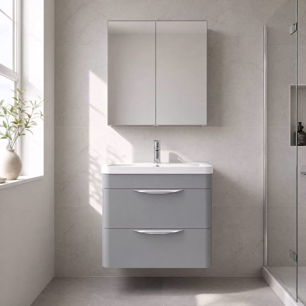 Balterley Aldershawe Grey Wall Hung 2 Drawer Unit with Polymarble Basin, Width: 60 cm – 2