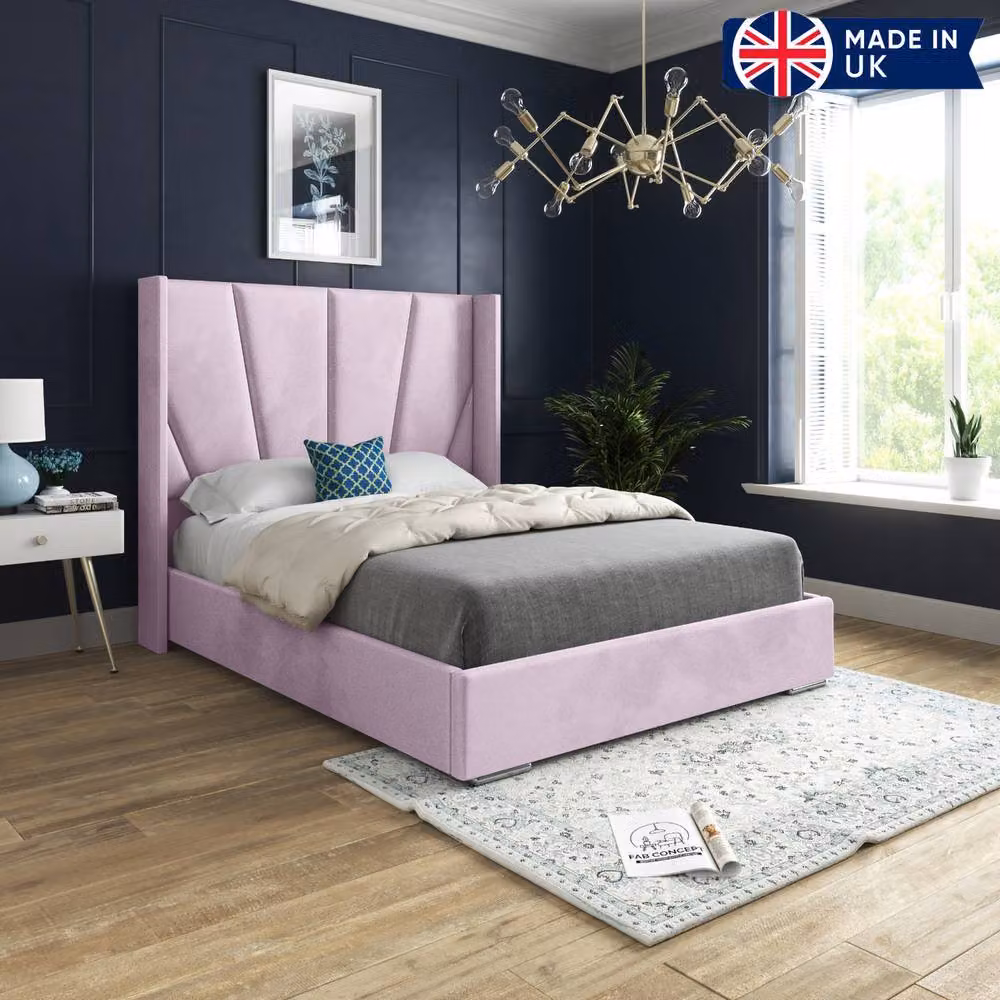 KDMD Glemsford Small Double Wide Curved Designer Bed Frame in Pink Soft Velvet – 3