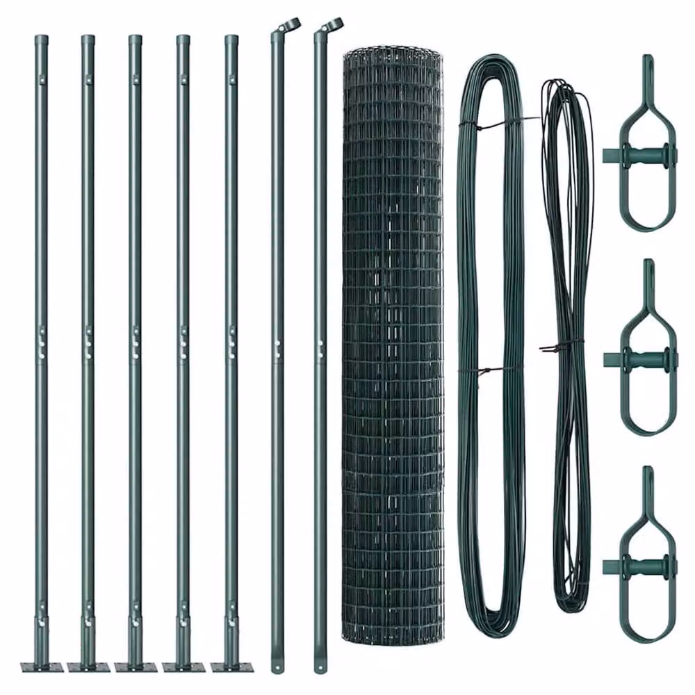 Berkfield Home Green Euro Fence with 7 Flanged Posts, Galvanised Steel, 1.5 x 10 m – 4