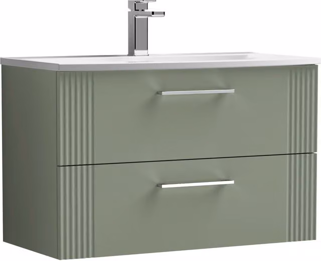 Balterley Wall Hung 2 Drawer Vanity Unit with Curved Basin, Satin Green, Width: 80 cm