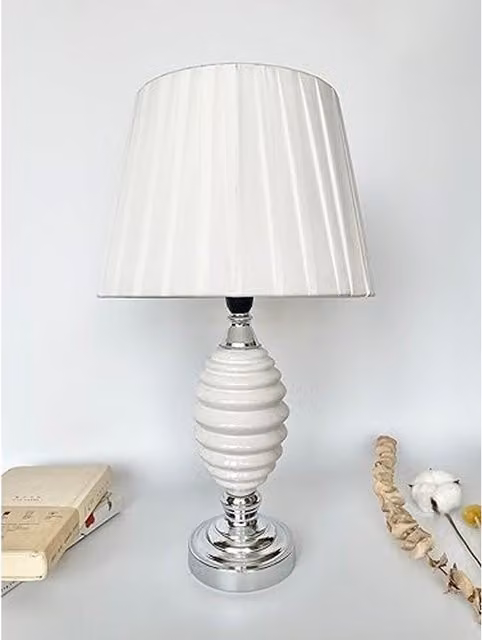 DEENZ White Ring Table Lamp with Ceramic and Metal Base and Fabric Shade