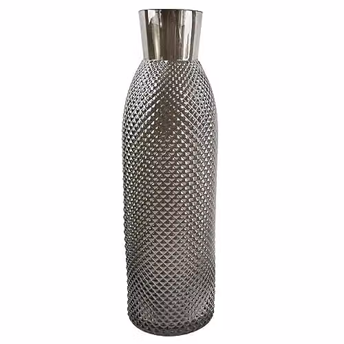 Leaf Geometric Designer Glass Tabletop Vase in Smoke Grey, Height: 50 cm, Width: 16 cm, Depth: 16 cm
