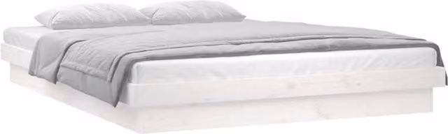 Berkfield Home White Double Solid Wood LED Bed Frame with Under-Bed Lighting and USB Charging Port