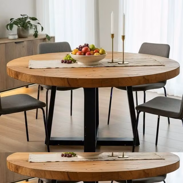 TRL Handmade Furniture Round Oak Dining Table in Brown, Diameter: 160 cm