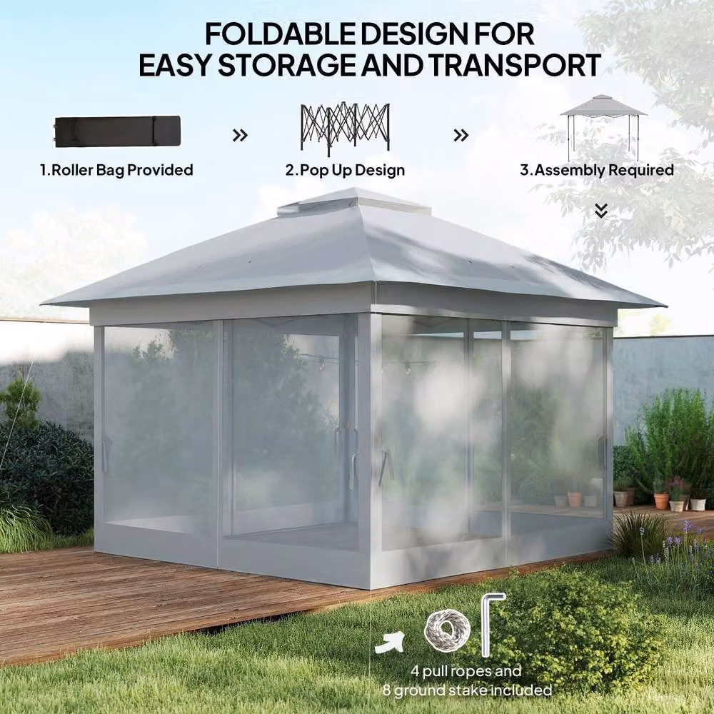 Outsunny Pop-up Tent Gazebo Shelter with Steel Frame, Grey, W: 360 cm, D: 360 cm, H: 298 cm – 5