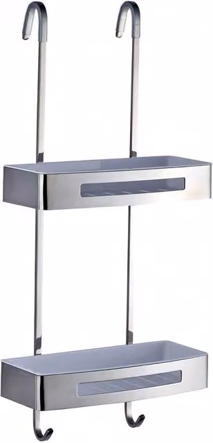 Bagno Stainless Steel 2 Tier Hanging Shower Caddy Bathroom Storage in Silver
