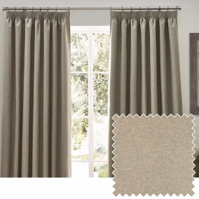 Furn Dawn Blackout Pencil Pleat Curtain Pair in Sand, W: 229 cm x D: 229 cm – 1