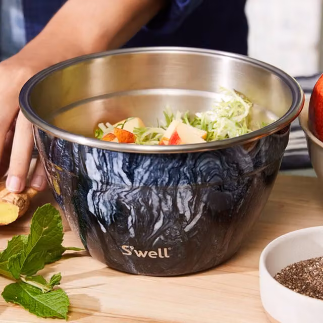 S'well Azurite Marble Salad Bowl Kit, Blue, 1.9 l