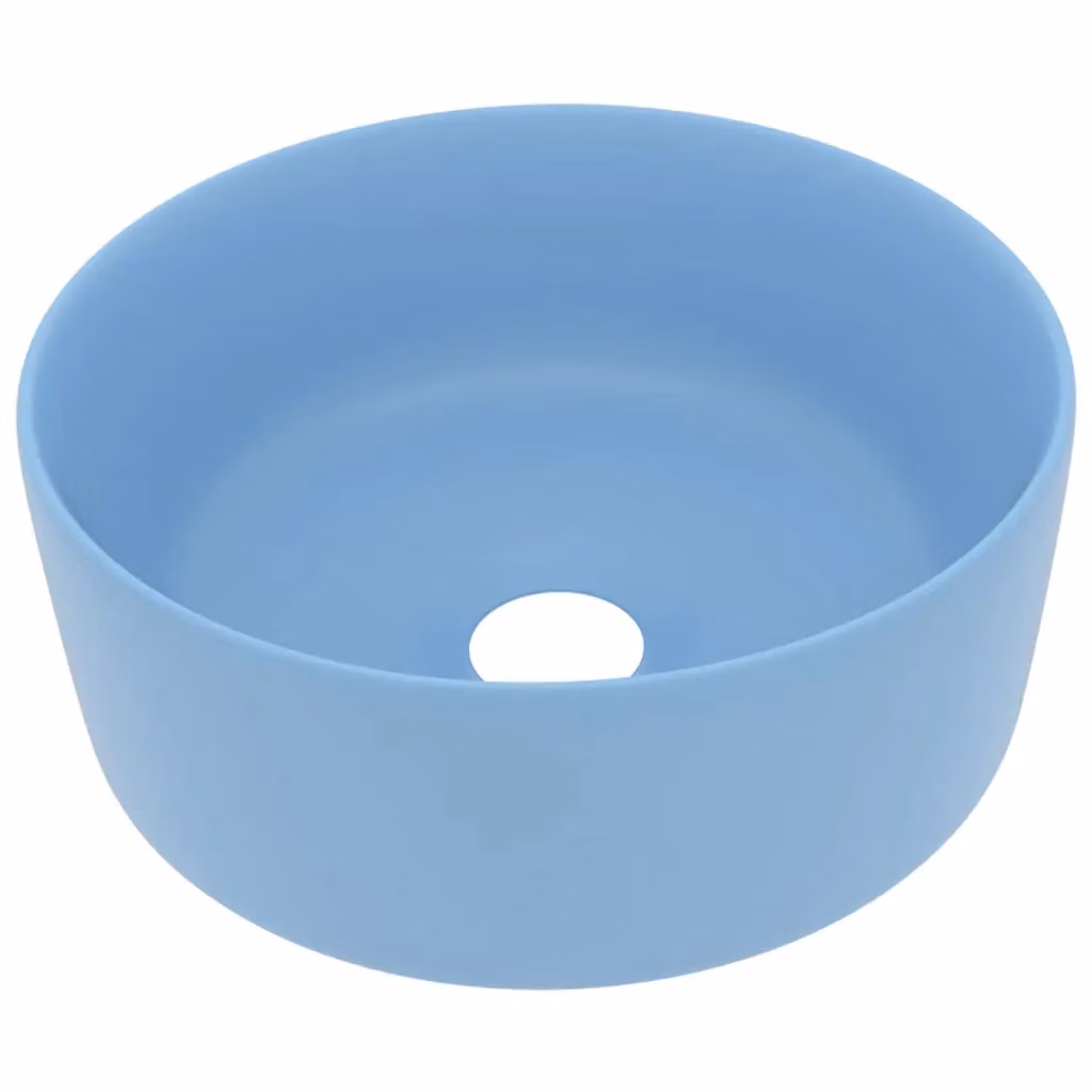Berkfield Home Luxury Round Ceramic Wash Basin in Matt Light Blue, W: 40 cm, D: 15 cm, H: 15 cm – 2