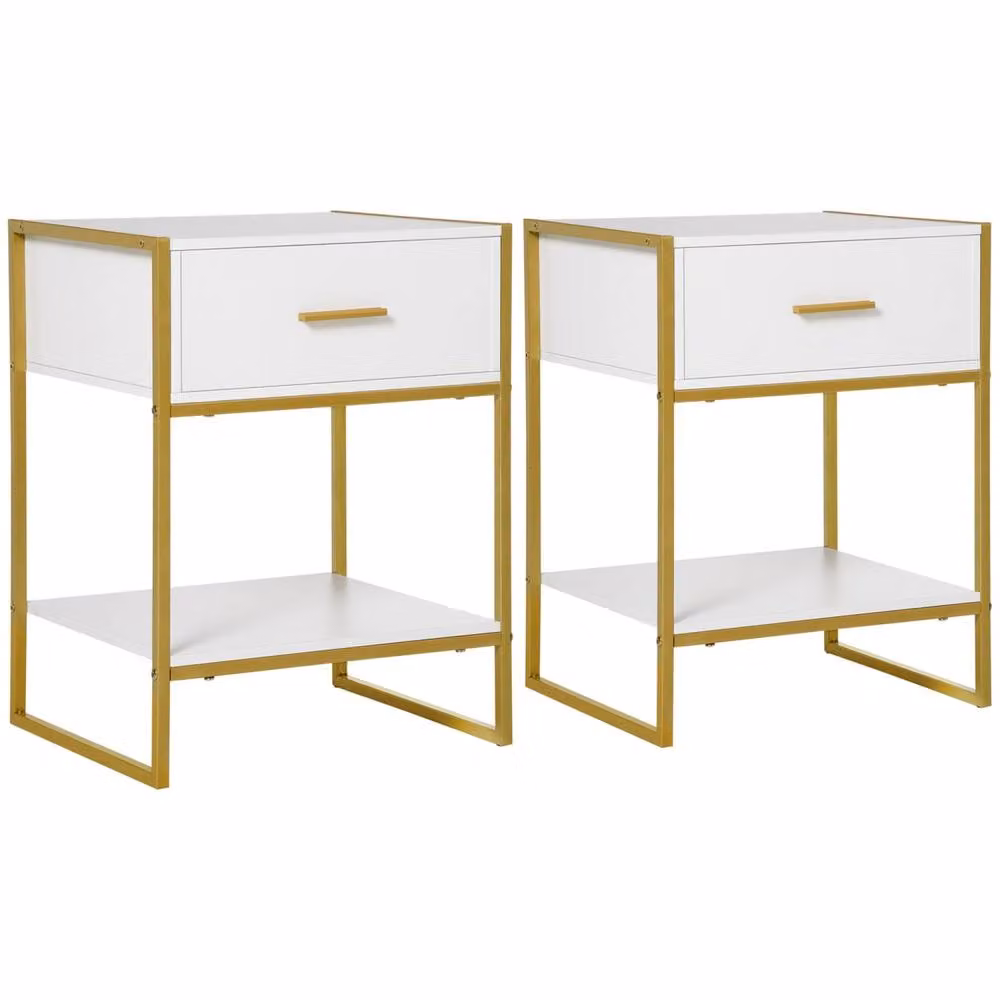 Wyld Haus Fimase Set of 2 White Bedside Tables with Drawer and Shelf – 2