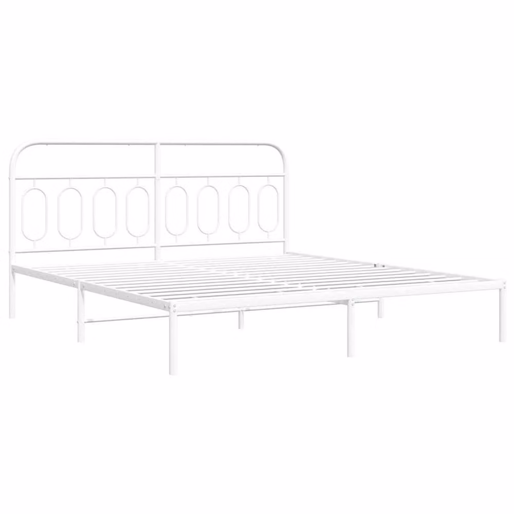 Berkfield Home Metal Bed Frame with Headboard, White, W: 183 cm, D: 213 cm – 3