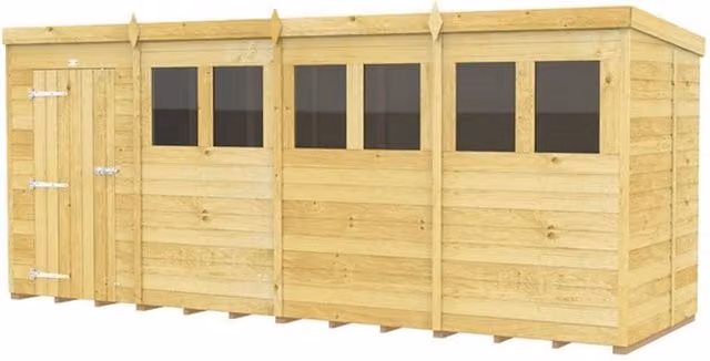 Buttercup Farm Brown Pent Shed with Single Door and Windows, L147 x W474 x H201 cm – 1