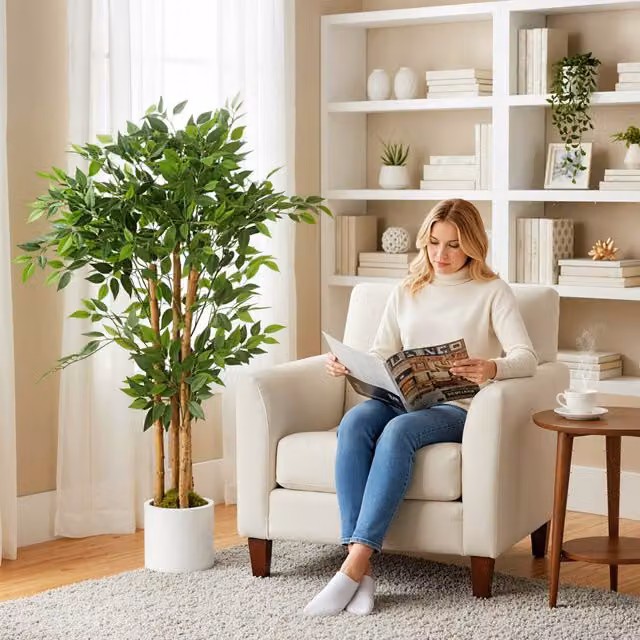 HOMCOM 120 cm Artificial Banyan Tree in Green and White