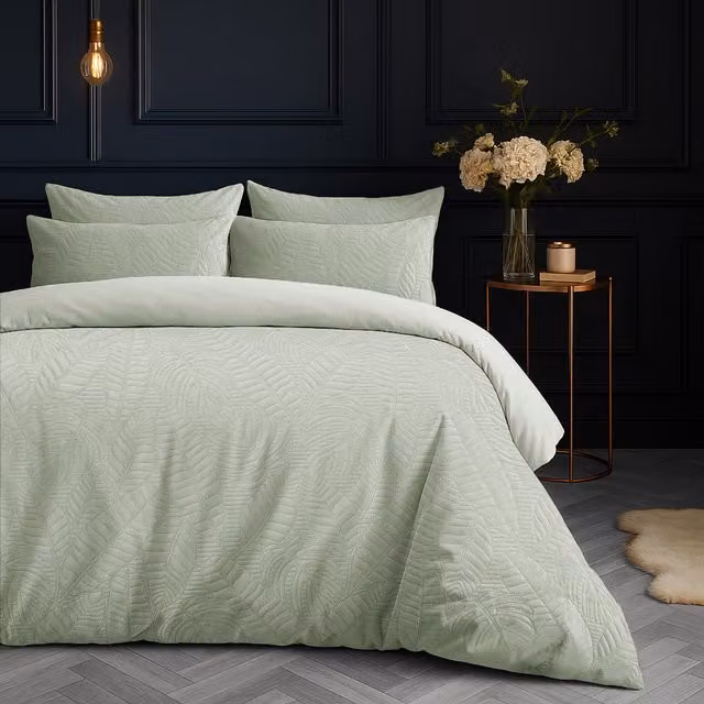 Velosso Green Velvet Floral Duvet Cover and Pillowcase Set, W: 140 cm, L: 200 cm