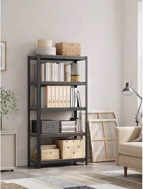 SONGMICS Heavy-Duty 5-Tier Adjustable Metal Shelving Unit, Black, H x W x D: 180 x 90 x 40 cm