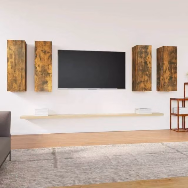 Berkfield Home Set of 4 Modern TV Cabinets in Smoked Oak Brown, W/D/H: 30.5 x 30 x 90 cm