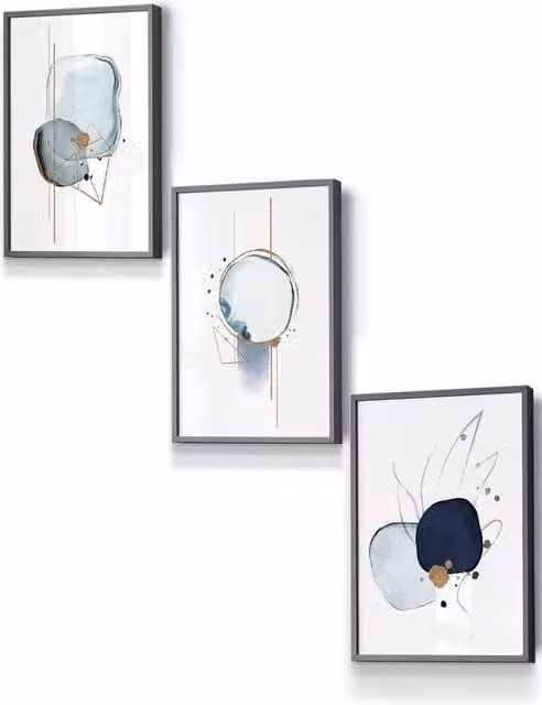 ARTZE Abstract Blue Winter Moods Angel Framed Wall Art in Blue, Gold and Grey, W: 33 cm, H: 45 cm, D: 0.2 cm