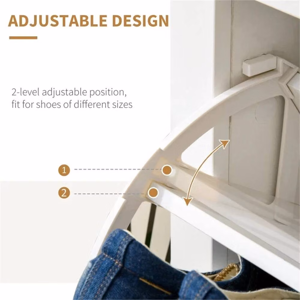 KORVIXA Narrow Space Saving Shoe Storage Cabinet in White with Tilting Compartments and Internal Shelves – 2