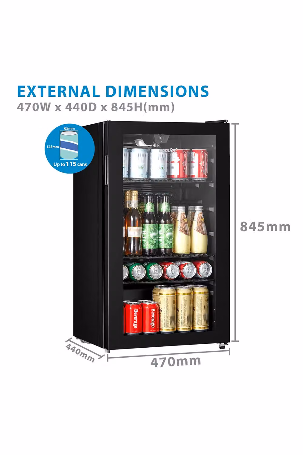 Living and Home 93L Under Counter Beer Fridge in Black with Low-E Glass Door and LED Interior Light – 5