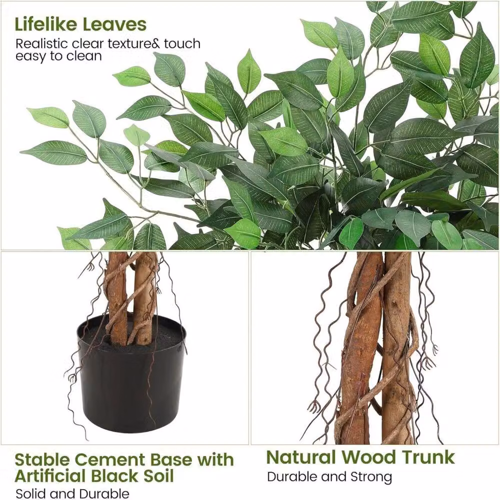 VOGREX 4ft Artificial Ficus Banyan Tree in Green – 3