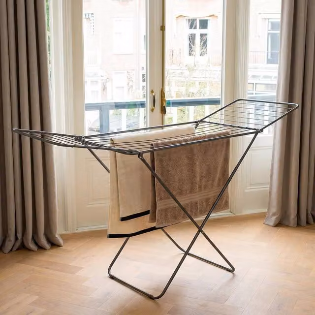 OHS Stainless Steel Foldable Clothes Drying Rack with Height-Adjustable Wings, Black – 2