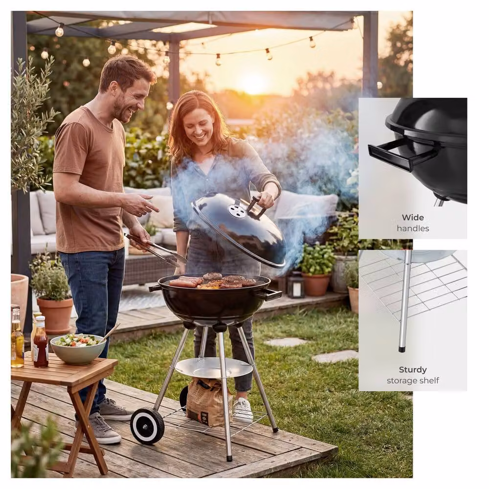 tectake Charcoal Kettle Grill in Black and Multicolour with 2 Wheels and Removable Ash Tray, Diameter: 41.5 cm – 3