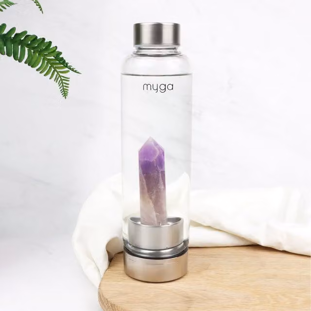 Myga Amethyst Crystal Glass Water Bottle in Purple