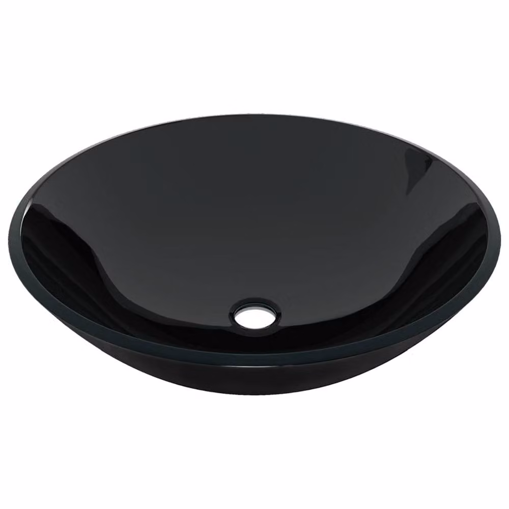 Berkfield Home Round Black Tempered Glass Countertop Bathroom Sink with Tap and Push Drain, W: 42 cm, D: 42 cm, H: 13 cm – 3
