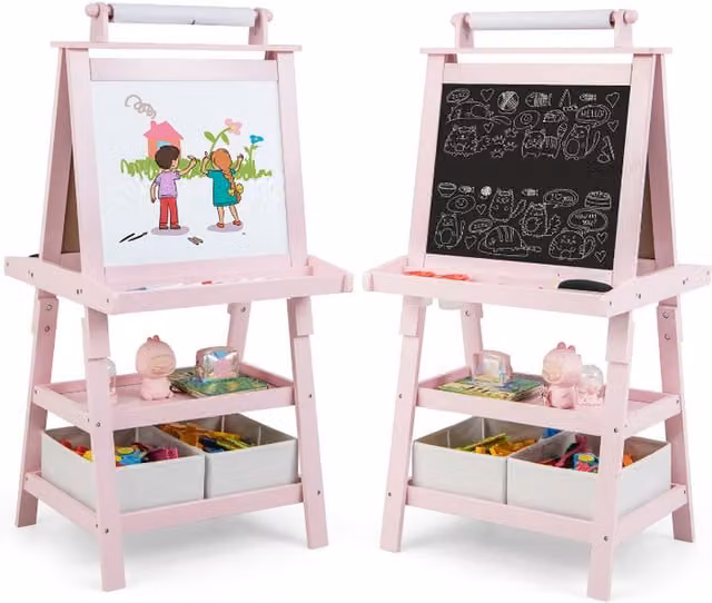 COSTWAY Kids Wood Art Easel in Pink