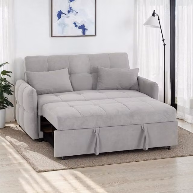Seconique Chelsea Modern Upholstered Fabric Sofa Bed with Pull Out Drawer in Grey
