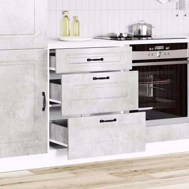 Berkfield Home Kalmar Kitchen Base Cabinet in Concrete Grey Engineered Wood, H 81.5 x W 60.0 x D 46.0 cm
