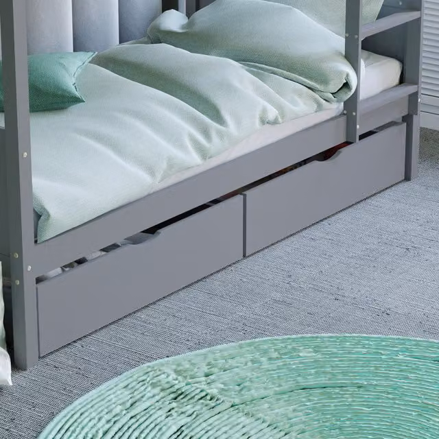 Junior Vida Libra Set of 2 Solid Wood Underbed Storage Drawers in Grey, H 20 x W 91 x D 60 cm – 1