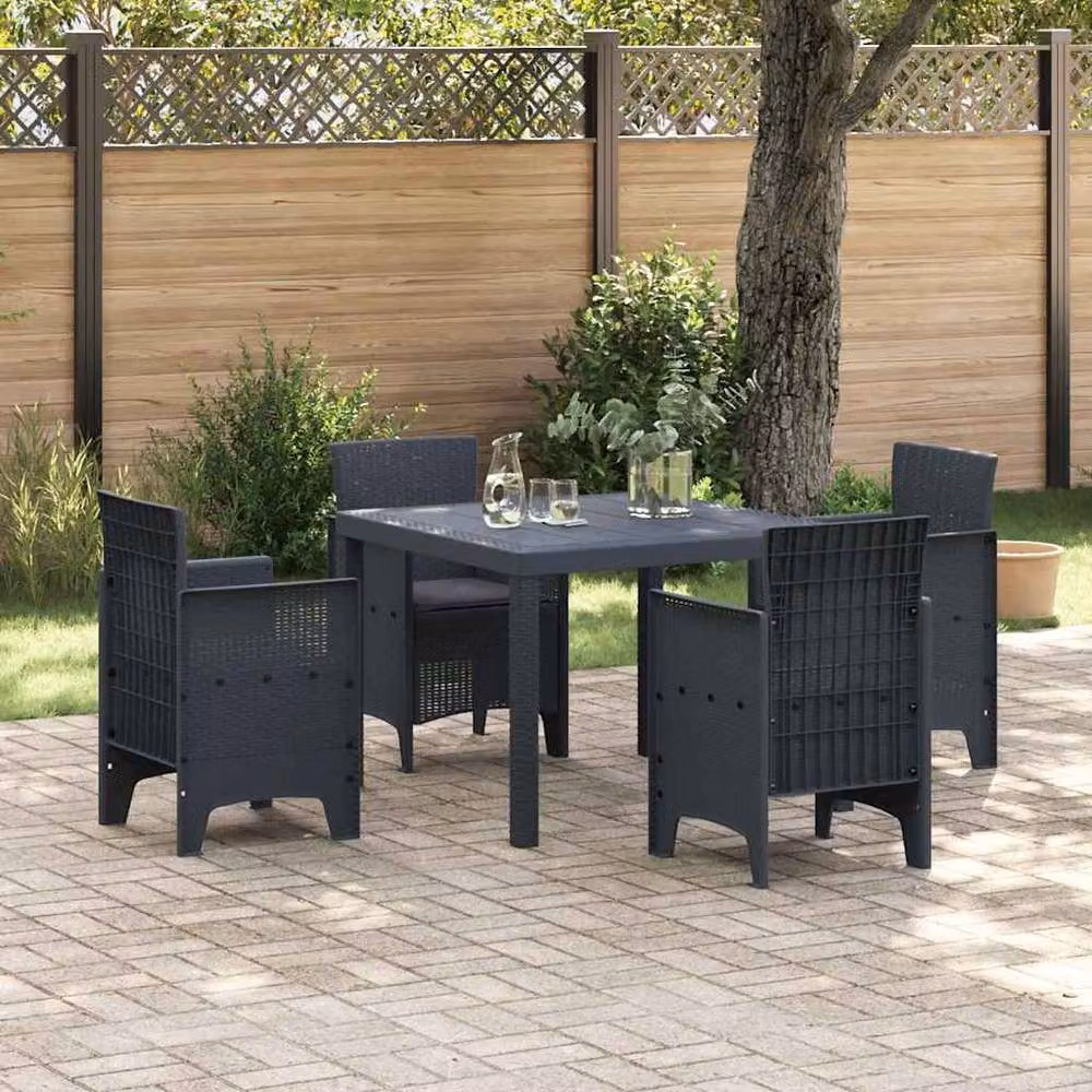 Berkfield Home Modern 5 Piece Garden Dining Set with Anthracite Cushions in Dark Grey Poly Rattan – 2